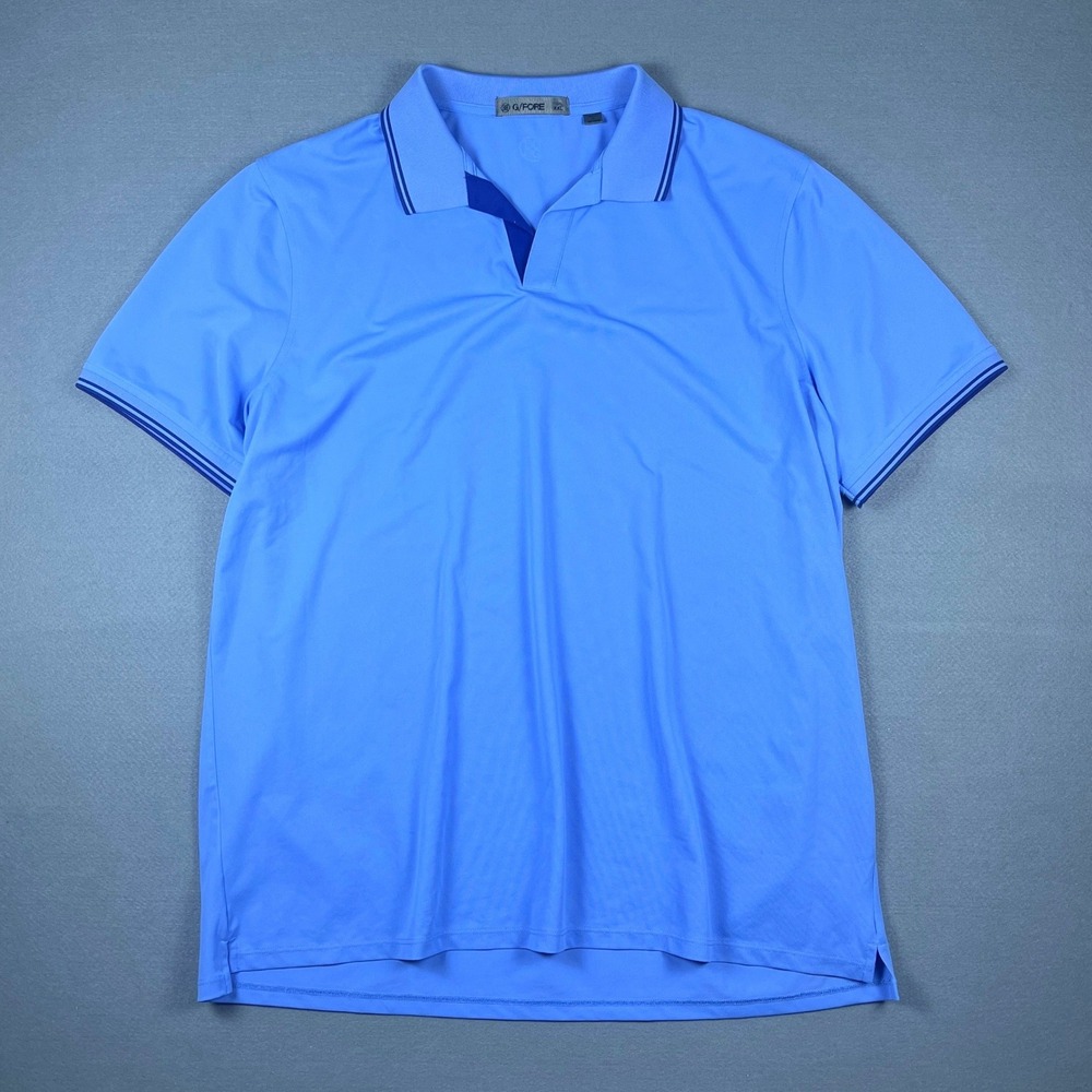 G/FORE Mens XXL Light Blue Performance Golf Polo Shirt Split V-Neck Tipped Trim